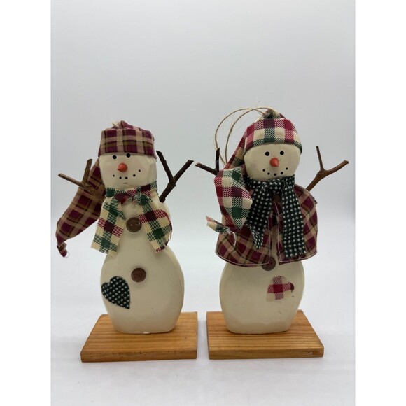 Home Interiors Wooden Mr. & Mrs. Snowman 7" High Winter Christmas - Picture 1 of 4